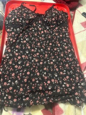 No Boundaries Black Floral Lace Trim Chemise Nightgown